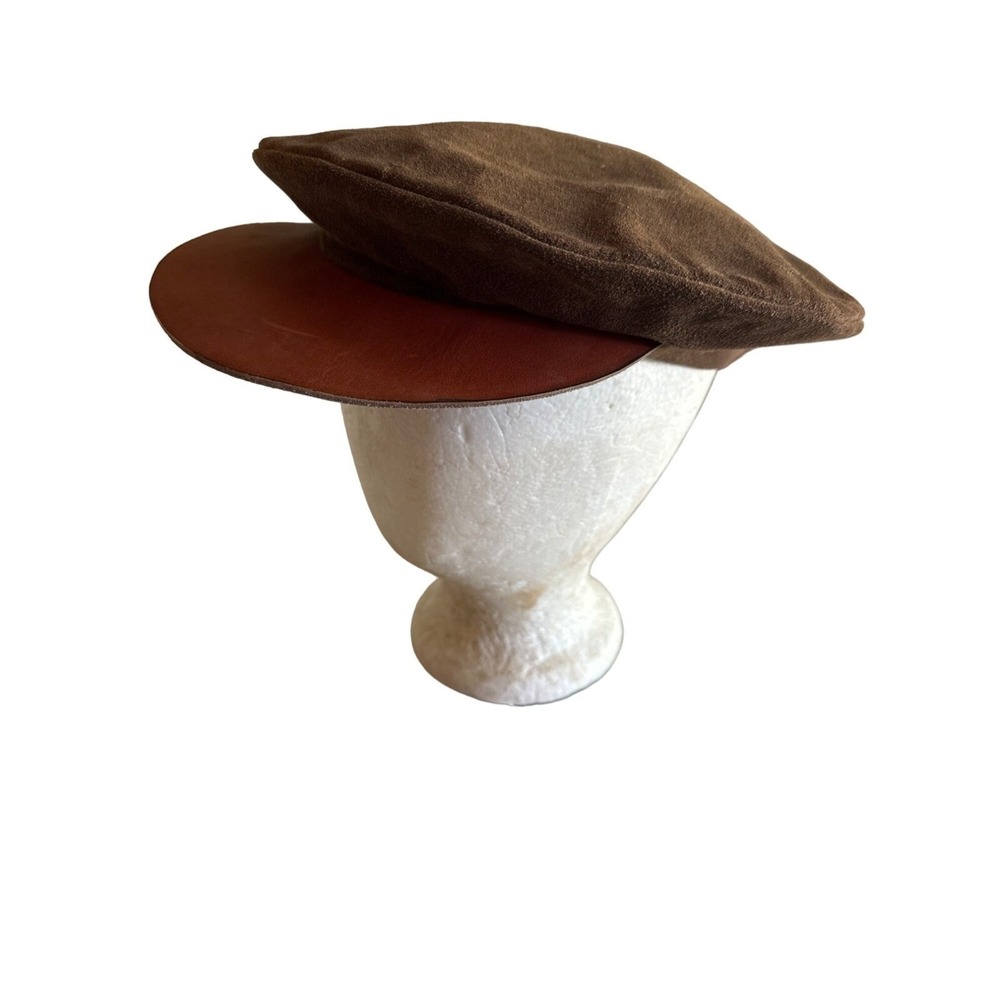 Brown‎ Suede Newsboy Cap Flat Cap Leather Brim Hat